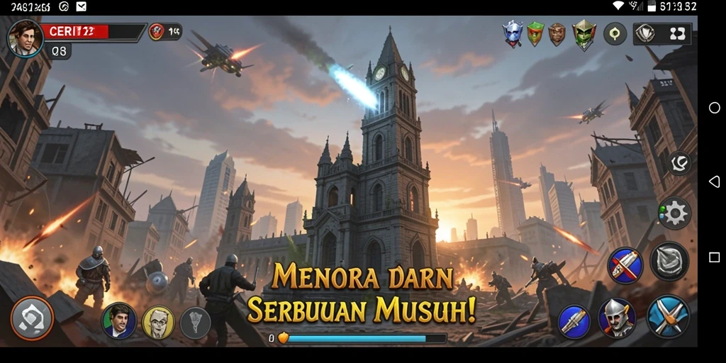 Tampilan gameplay CERI123 dengan menara yang berfungsi dan musuh menyerang.