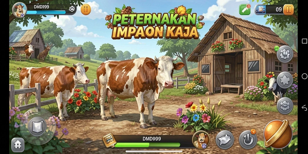 Gameplay DMD999 yang menarik dengan pemandangan kebun yang indah.