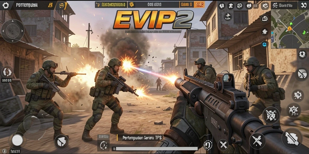 Tampilan utama gameplay EVIP2 dengan aksi pertempuran seru.
