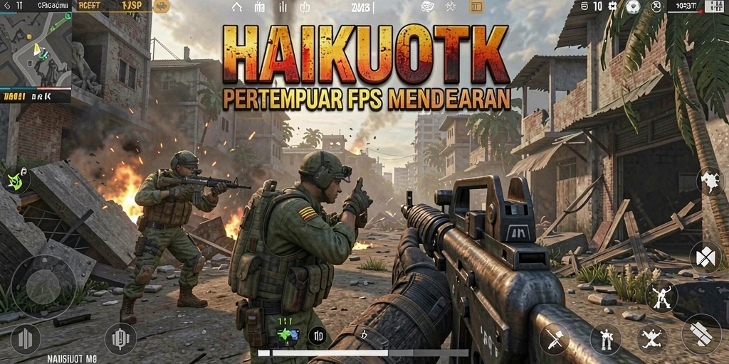 Tangkapan layar HAIKUOTK menunjukkan aksi intens dalam pertempuran FPS.
