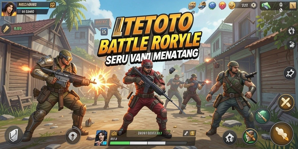 Screenshot gameplay LITETOTO menampilkan aksi seru dalam arena Battle Royale.