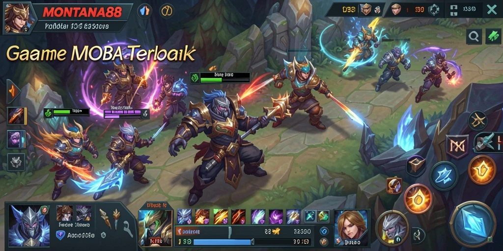 Tampilan gameplay seru dalam pertempuran MOBA di MONTANA88.