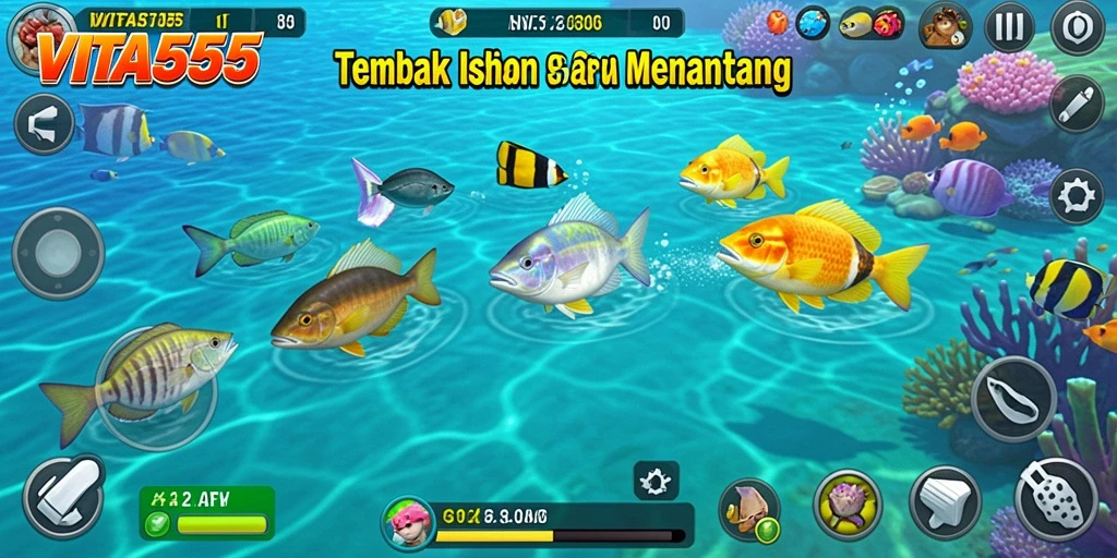 Tampilan gameplay seru dalam VITA555 saat menangkap ikan.